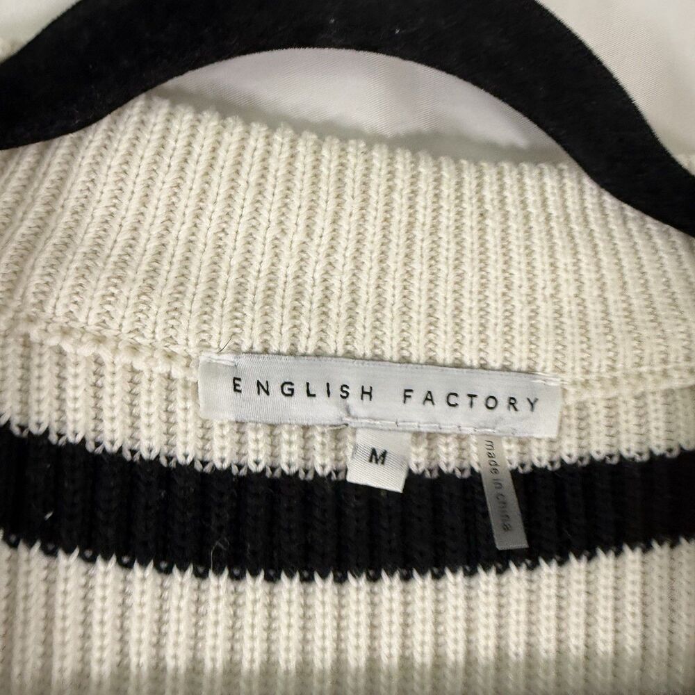 English Factory Vest Women's Medium White Black Striped Knit Vneck Pullover - Picture 5 of 10